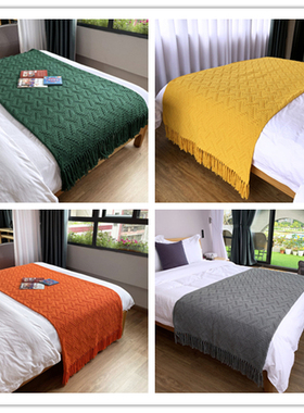 北欧灰色床搭巾橙色针织搭毯民宿酒店床尾毯床尾巾沙发毯装饰