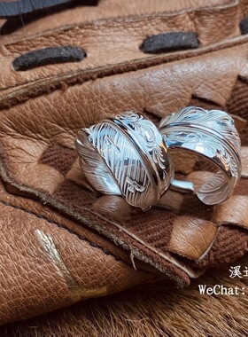 半唐草羽毛925银戒指
