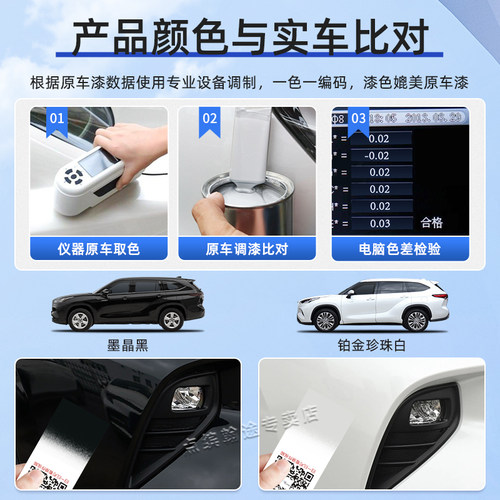 适用丰田汉兰达修补漆笔墨晶黑色汽车划痕修复自喷漆欧泊银珍珠白 - 图1