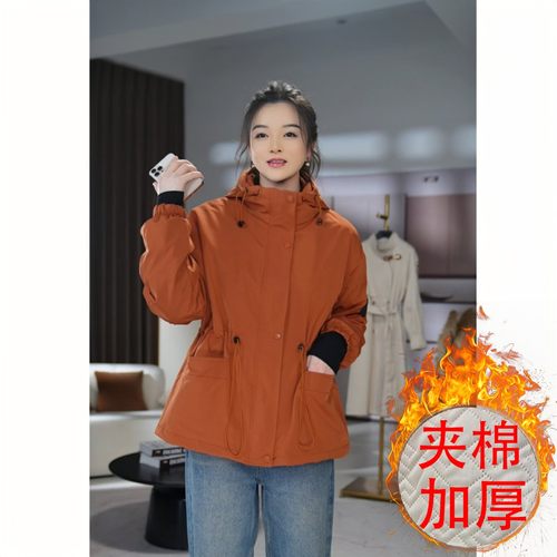 2025新款秋冬中长款加棉加厚冲锋衣棉服外套女收腰宽松小个子棉衣 - 图0