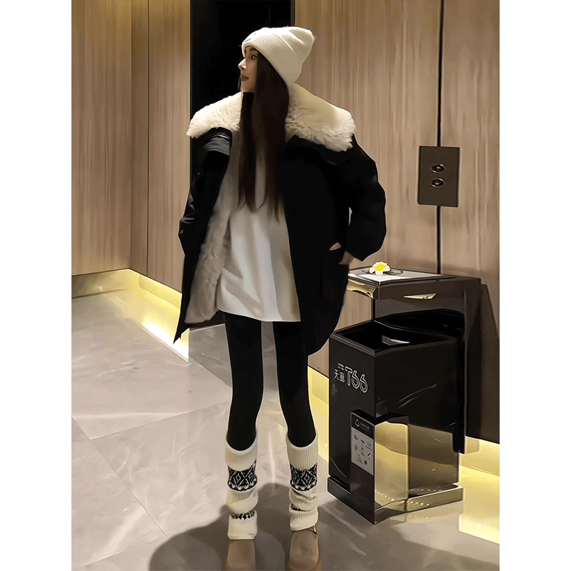 大翻领羊羔毛加厚工装派克服女中长款2025冬季新款保暖冲锋衣外套,淘宝优惠券,粉丝福利购,淘宝优惠卷