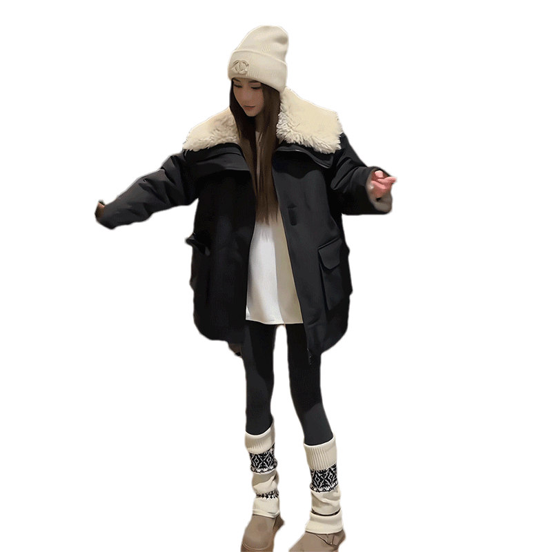 大翻领羊羔毛加厚工装派克服女中长款2025冬季新款保暖冲锋衣外套,淘宝优惠券,粉丝福利购,淘宝优惠卷