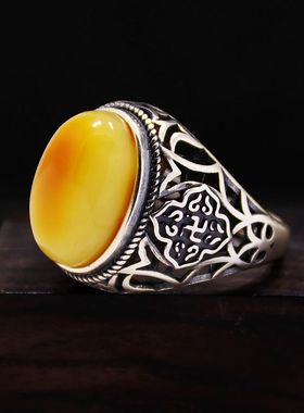 纯银男款万字符封底镂空S925戒指