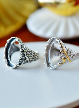 diy男女款蜜蜡琥珀玉石戒指空托