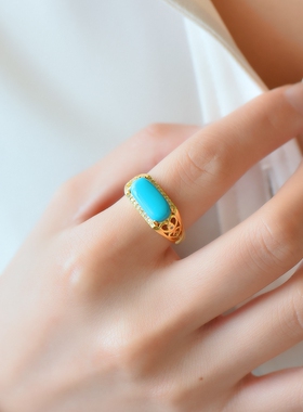 diy方形蜜蜡琥珀玉石戒指空托