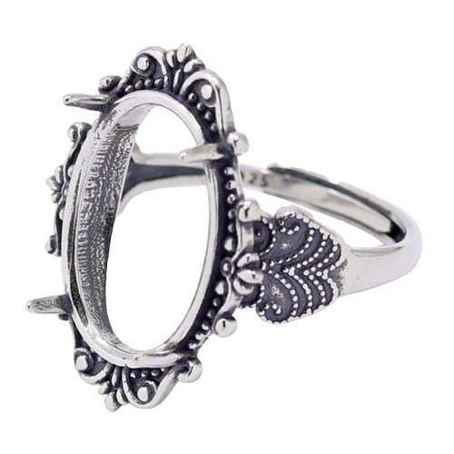 S925纯银戒指空托复古男女款10*1412*1213*18DIY蜜蜡松石玉石镶嵌 - 图3