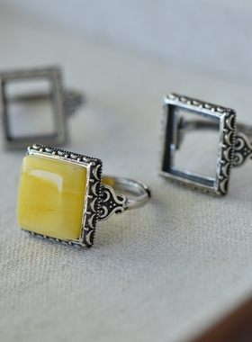 男女款S925纯银玉石镶嵌戒指空托