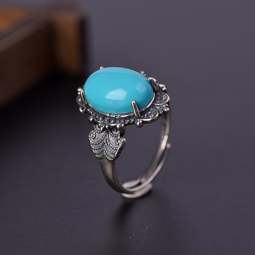 S925纯银戒指空托复古男女款10*1412*1213*18DIY蜜蜡松石玉石镶嵌 - 图2