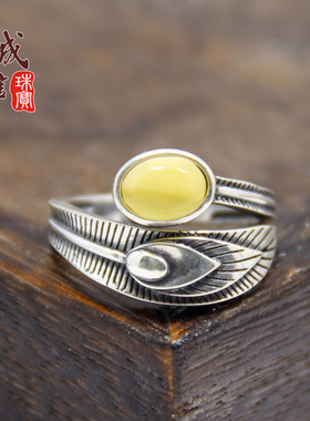 diy纯银复古做旧树叶戒指空托