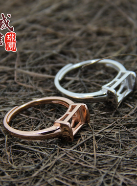 diy纯银方形万能时尚风戒指空托