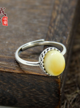diy纯银复古蜜蜡镶嵌戒指空托