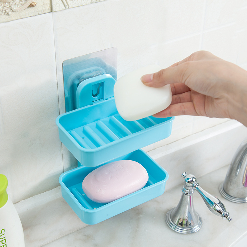 浴室吸盘肥皂盒双层香皂盒沥水创意置物架壁挂卫生间皂托洗漱台架