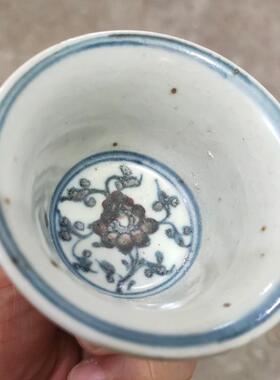 仿古陶瓷高脚酒杯子大明宣德手工