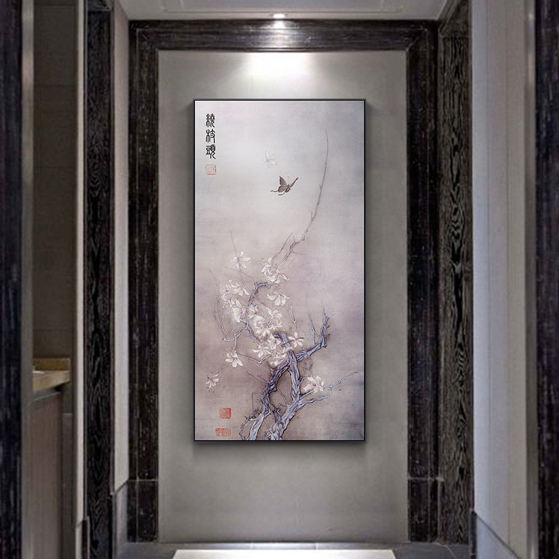 百特好x弦川玉兰花装饰画竖版新中式入户玄关挂画走廊过道墙壁画_虎窝淘
