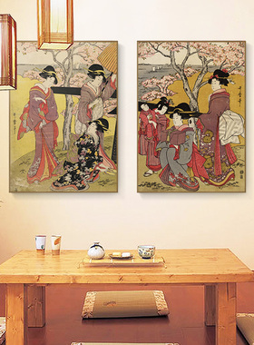 浮世绘日式风墙面料理店仕女图