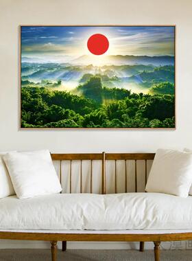 旭日东升森林山景装饰画高级感