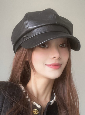 出游八角帽帽子女PU潮