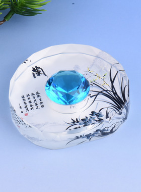 中式水晶玻璃镇纸圆形钻石桌面书法用品国风镇尺压纸家用装饰摆件