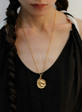 BIAS GUIDE勋章双层叠戴项链天然石串珠马吊坠项链日常百搭毛衣链