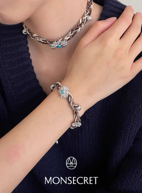 MONSECRET 纽扣棕榈手链手工编绳设计感轻奢复古配饰W13