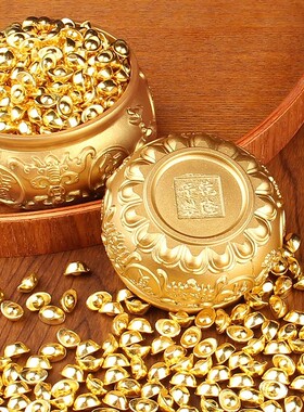 聚宝盆招财盆摆件招财盆金属工艺品沙金小元宝实心黄铜五福聚宝盆