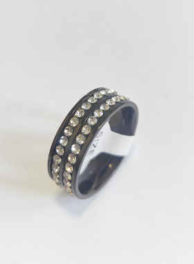 清仓处理  8mm亮黑色双排钻 不锈钢 戒指