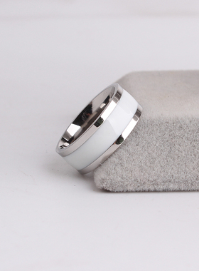 情侣白色滴油条纹钛钢北京尾戒