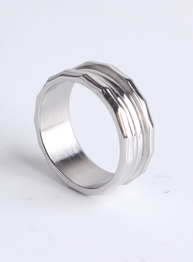 银色凹槽饰品钛钢戒指