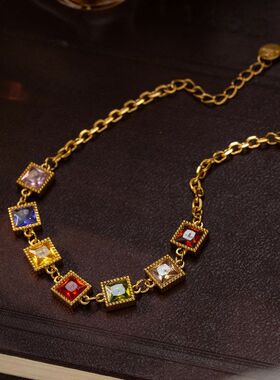 跨境春夏新款彩色镶锆石手链女高级百搭小众设计感精致多巴胺手链