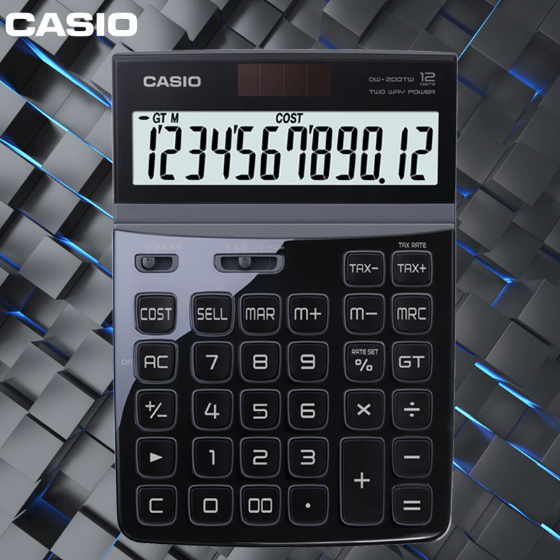 卡西欧CASIO DW-200TW计算器太阳能屏幕可调动角度网红推荐土豪金蓝紫白红玫红黑色彩色计算器-图1