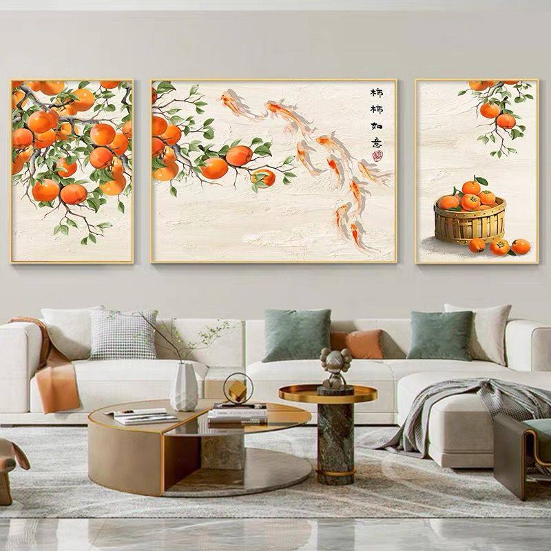 柿柿如意钻石画满钻新款三联画中式客厅手工粘钻十字绣钻石绣柿子,淘宝优惠券,粉丝福利购,淘宝优惠卷