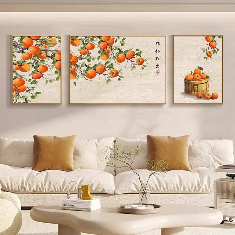 柿柿如意钻石画满钻新款三联画中式客厅手工粘钻十字绣钻石绣柿子,淘宝优惠券,粉丝福利购,淘宝优惠卷