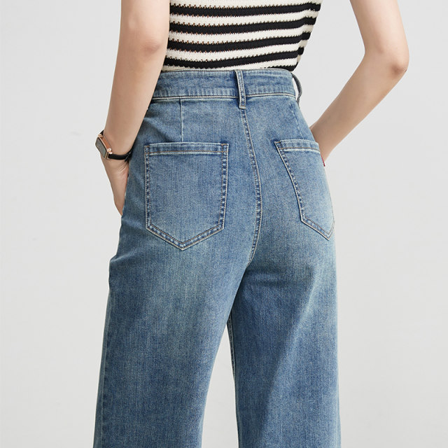 Summer Thin Loose Slimming Eight-Point Denim wide leg pants