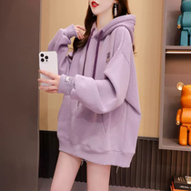 Pregnant womens autumn clothing 2023 new loose even cap Long sleeves in long sleeves to go out for autumn and winter plus suede thickened women blouses