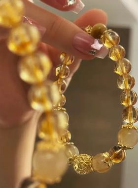 天然黄水晶手串金发晶虎眼石轻奢高级感水晶手链串珠小众设计感