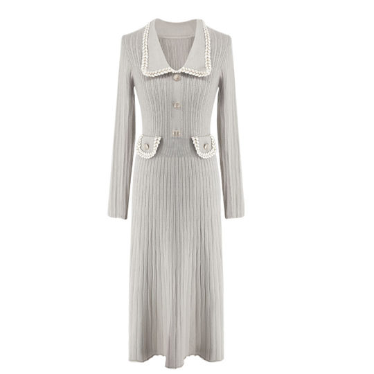 New arrival Slimming knitted dress with small fragrant lapels