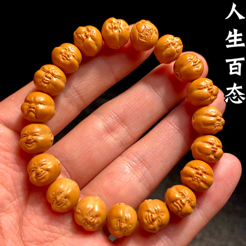人生百态精品猴头手串高端男士手链男款高级感桃核精雕刻橄榄核雕 - 图1