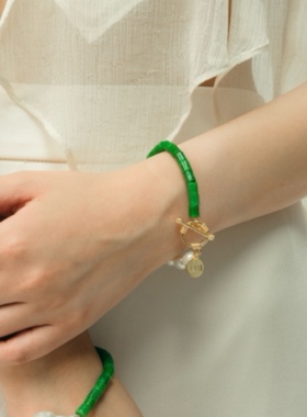 UNI优霓原创翡翠珍珠手链女夏ins小众设计高级感