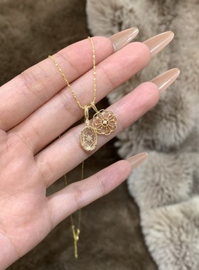 Lucky K S925纯银日系复古镂空蕾丝双吊坠项链甜美龙心同款锁骨链