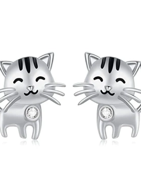Lovely Cat Shape Stud Earrings for Women Exquisite Cubic