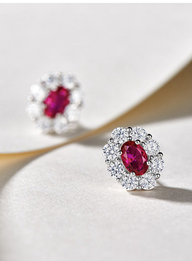 Simulation Ruby Earrings Oval Fashion Temperament Earrings