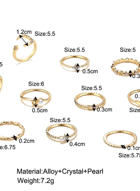 Bohemian Gold Color Geometric Rings Set For Women Fashion