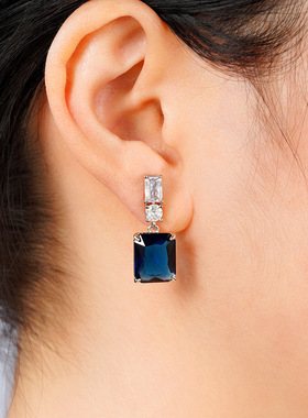 Best-selling Rectangular Earrings Blue Contrast Color