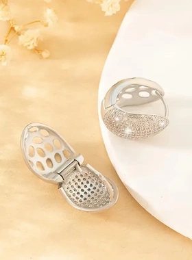 Chunk Hoop Earrings for Women Silver Color Bling Bling CZ