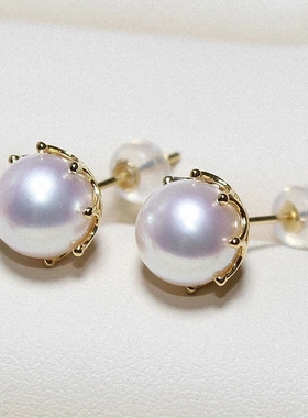 Round Simulated Pearl Stud Earrings Women Gold Color Claw