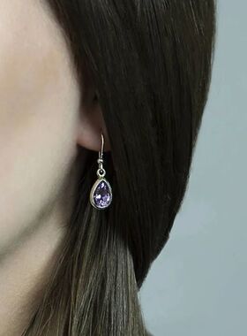 Waterdrop Purple CZ Dangle Earrings Women Wedding