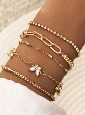 Fashion Geometric Stone Charm Bracelet Set For Women Retro