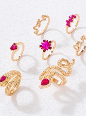 Fashion Crystal Snake Shaped Rings Set For Women Rhinestone