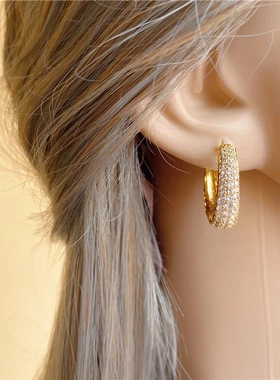 Luxury Paved CZ Hoop Earrings for Women Gold Color Hollow