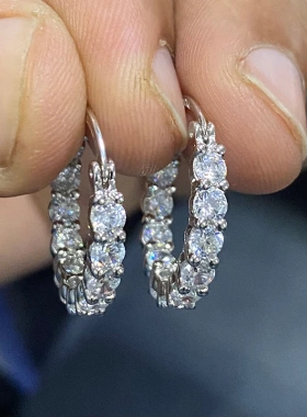 Stylish Women Silver Color Hoop Earrings with Shiny Round